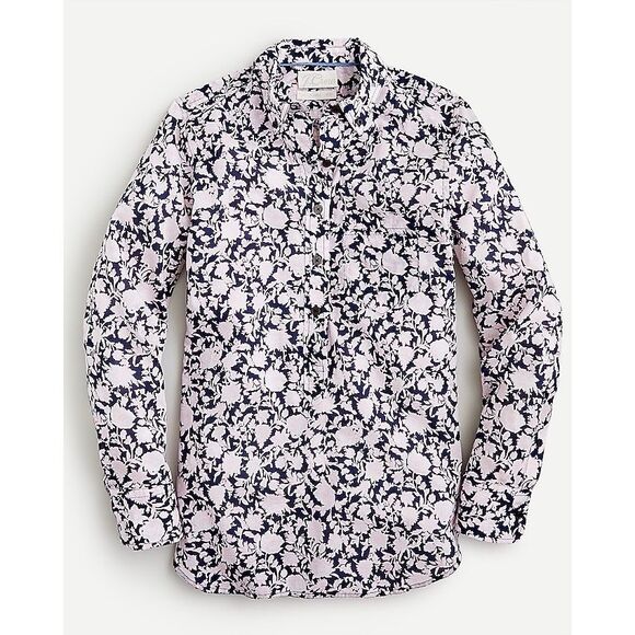 J Crew Classic-fit cotton voile popover in rose vines Size 6 Preppy Casual - Picture 1 of 6
